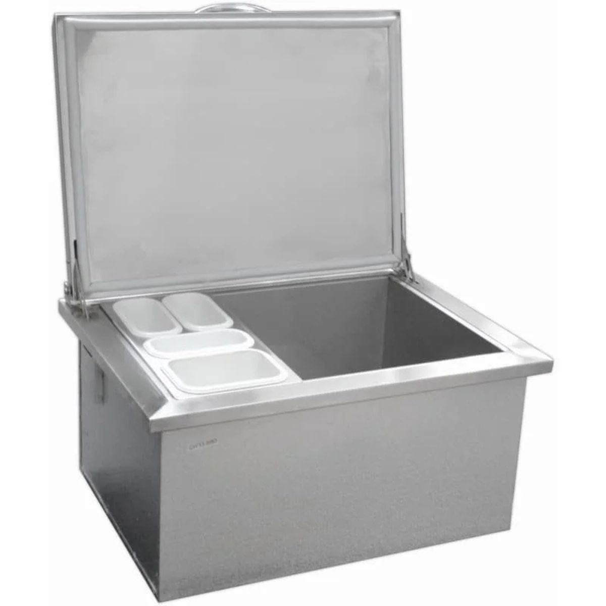 27″ stainless steel built-in ice chest with insulated lid & condiment tray
