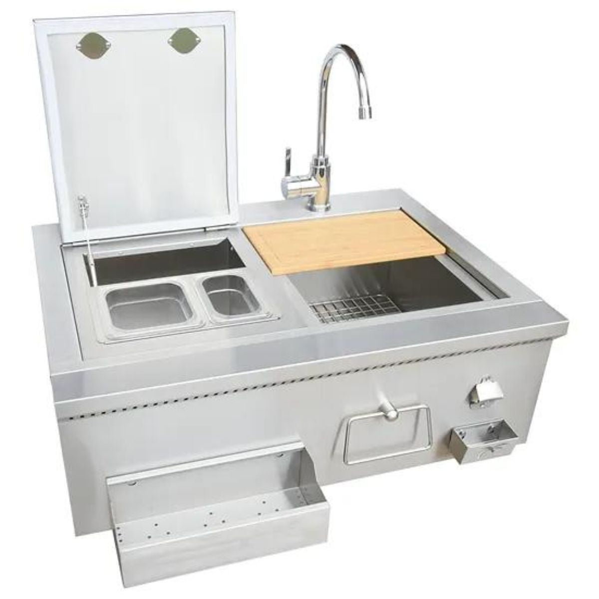 This is a flexible sink set up so you can choose how to set it up for your next BBQ