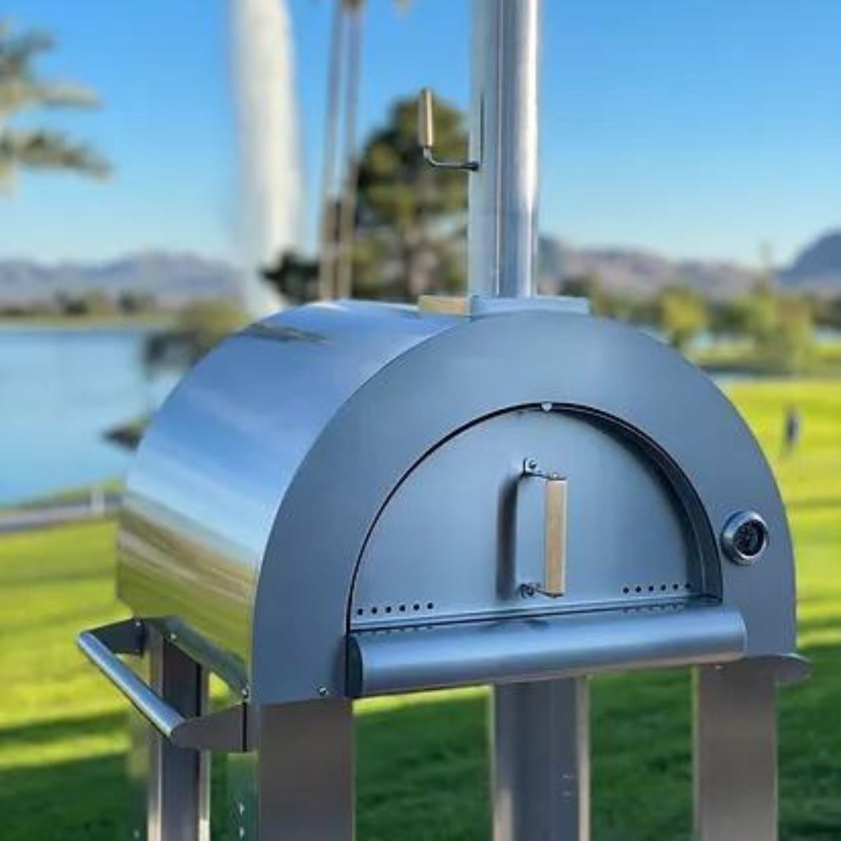 The Kokomo 32” Wood Fired Stainless Steel Pizza Oven is completely made from steel.