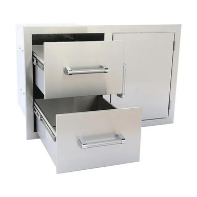 Kokomo Outdoor Kitchen Stainless Steel Two Drawer-One Door Combo, two doors open