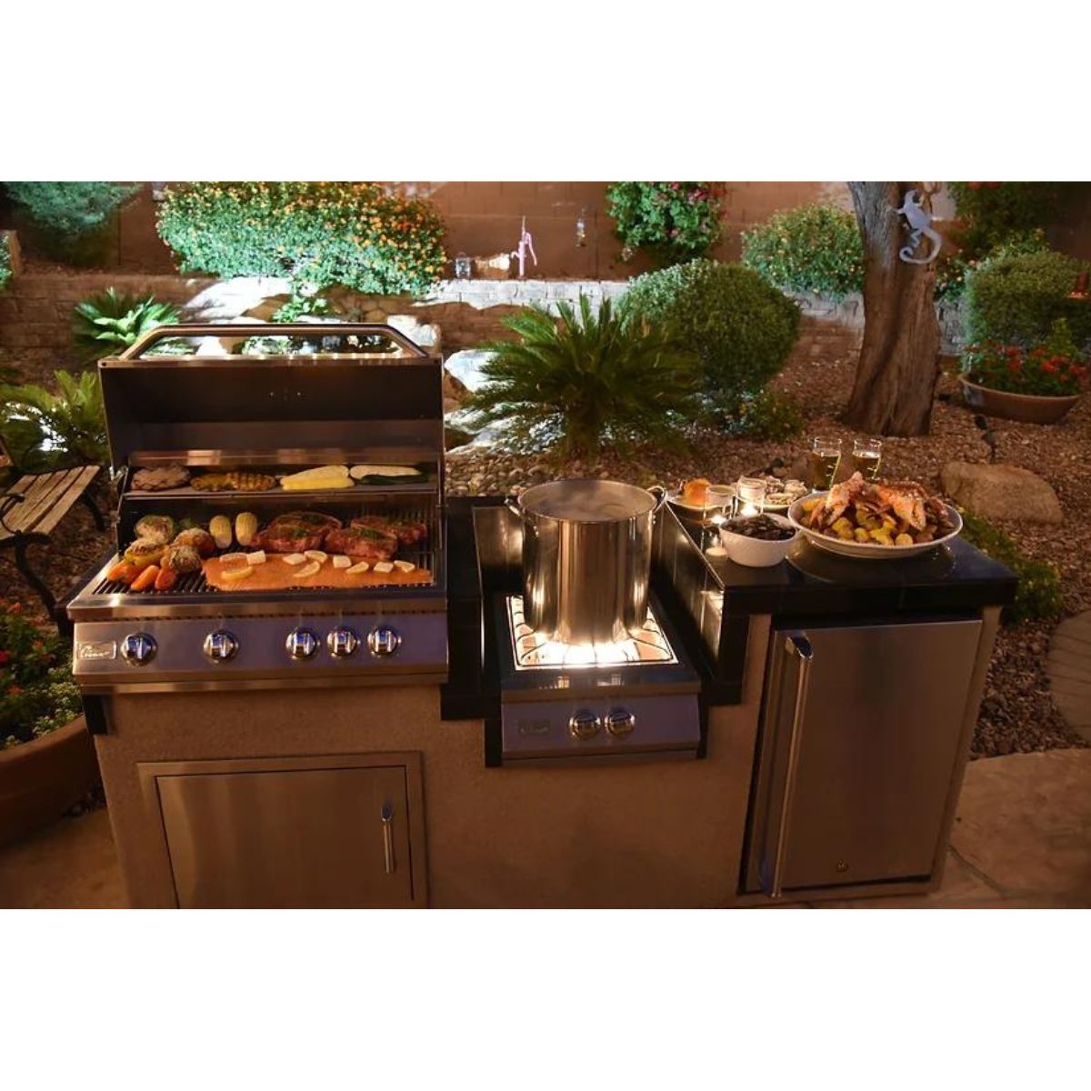 The Kokomo Professional Built-in Power Burner with Led Lights and Removable Grate for Wok is what you're looking for.