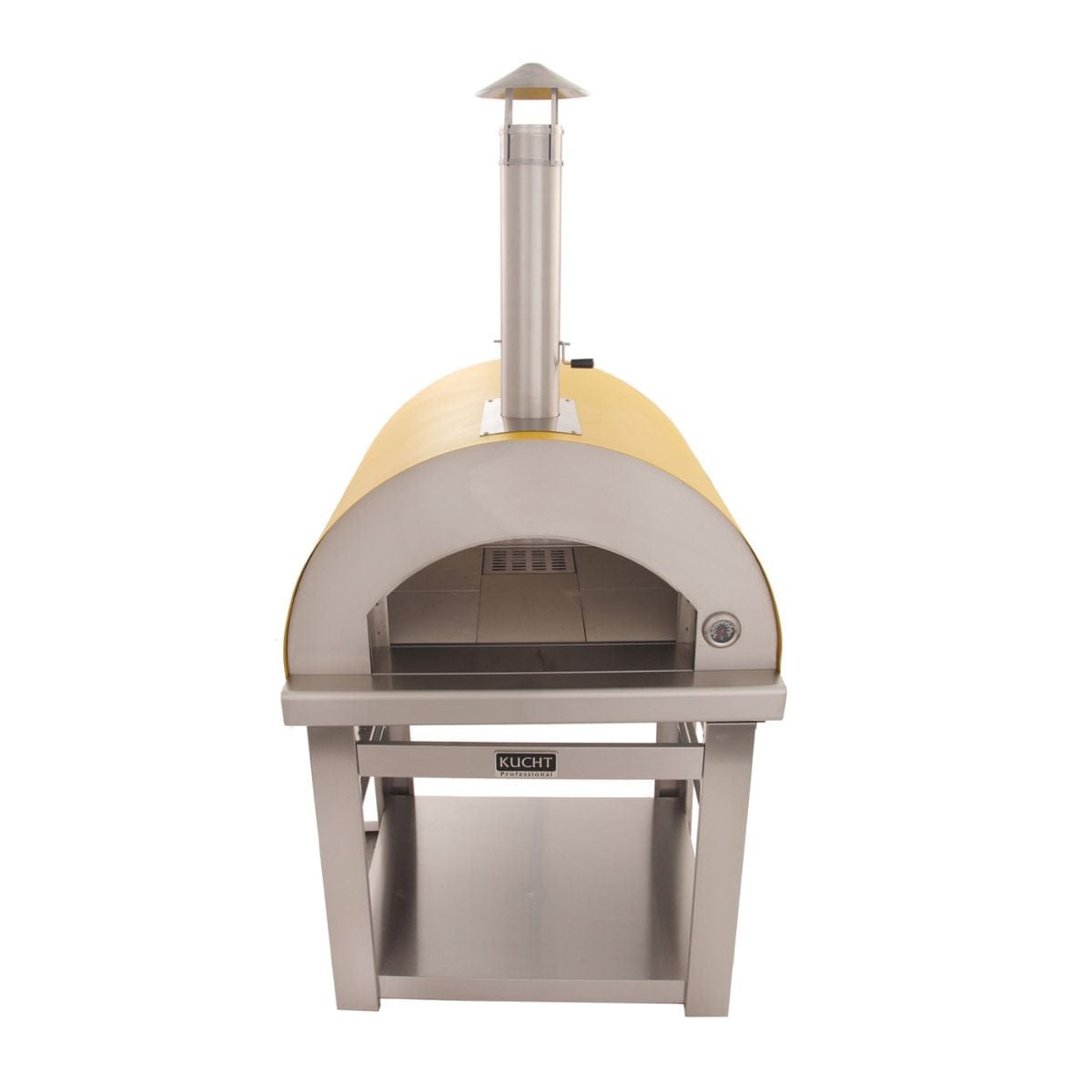 The pizza oven features a stainless steel interior and exterior