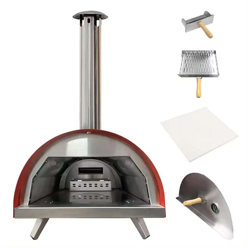 Red Countertop Wood Fired Pizza Oven Bundle